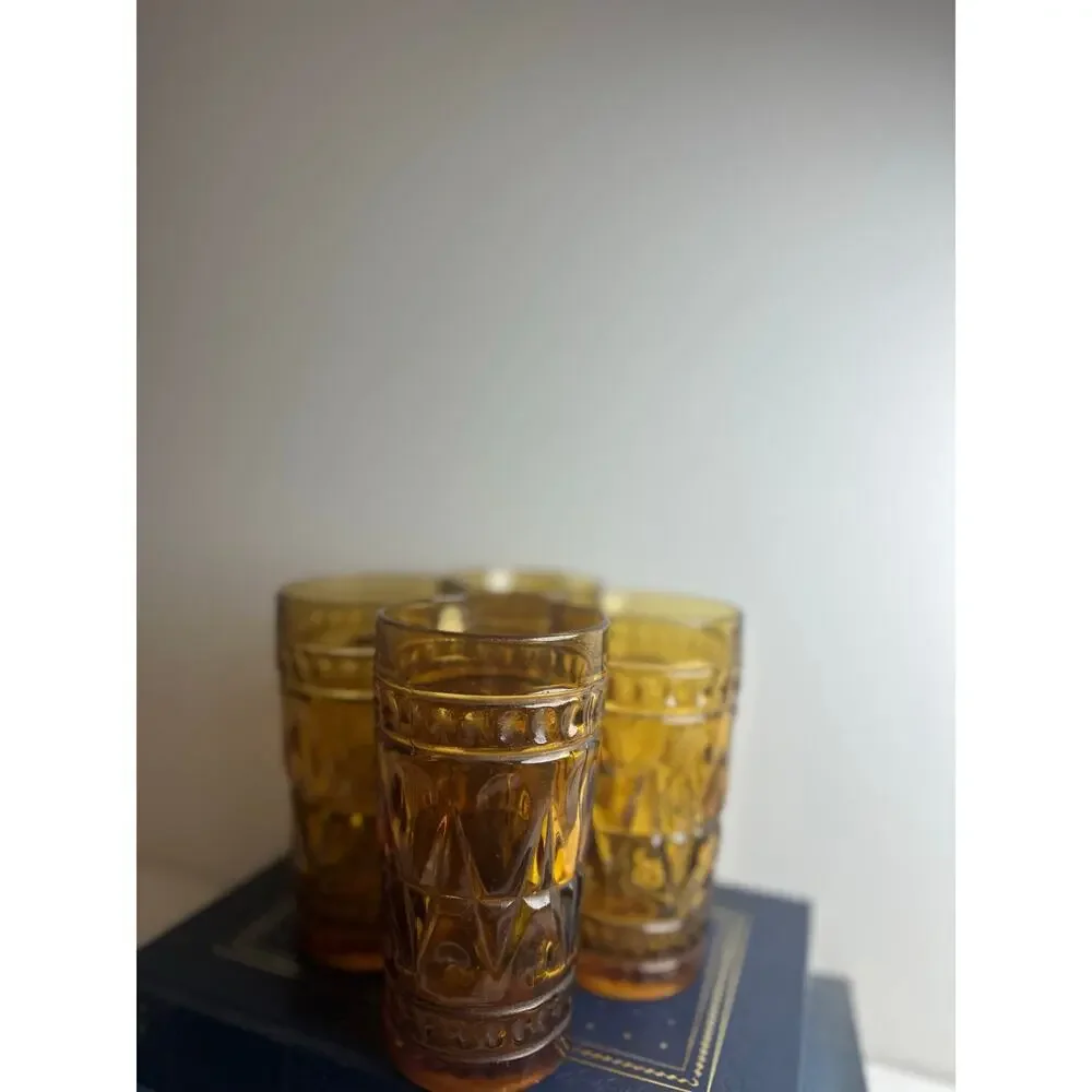 Indiana Glass Colony Park Lane Amber Tumbler Glass Set Of 4